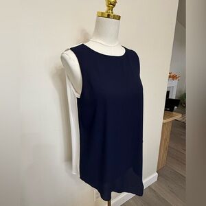 White House Black Market Navy and White Sleeveless Blouse